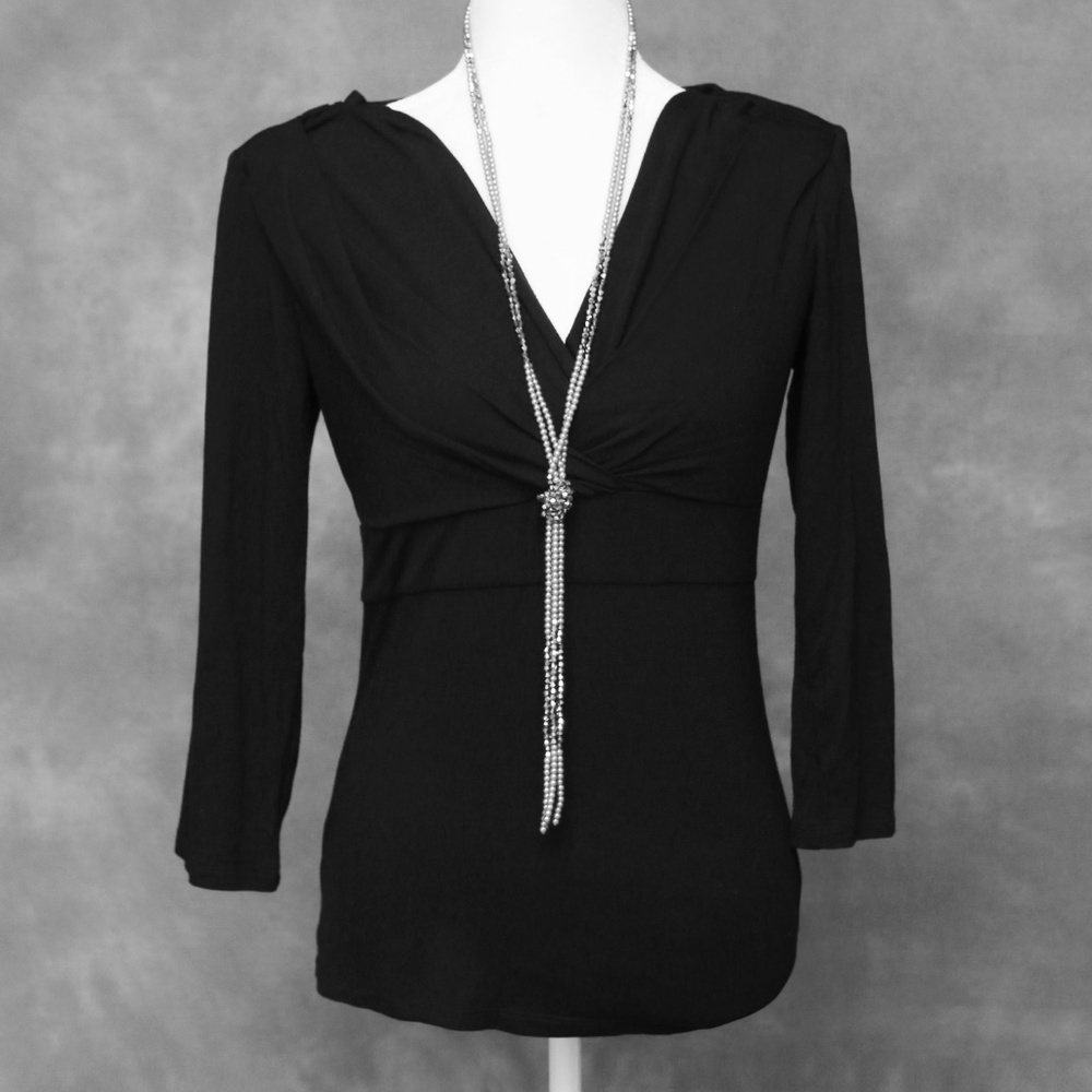 Ann Taylor Black V-Neck Top Small Viscose Blend Chic Stretch Career Blouse - Picture 2 of 6